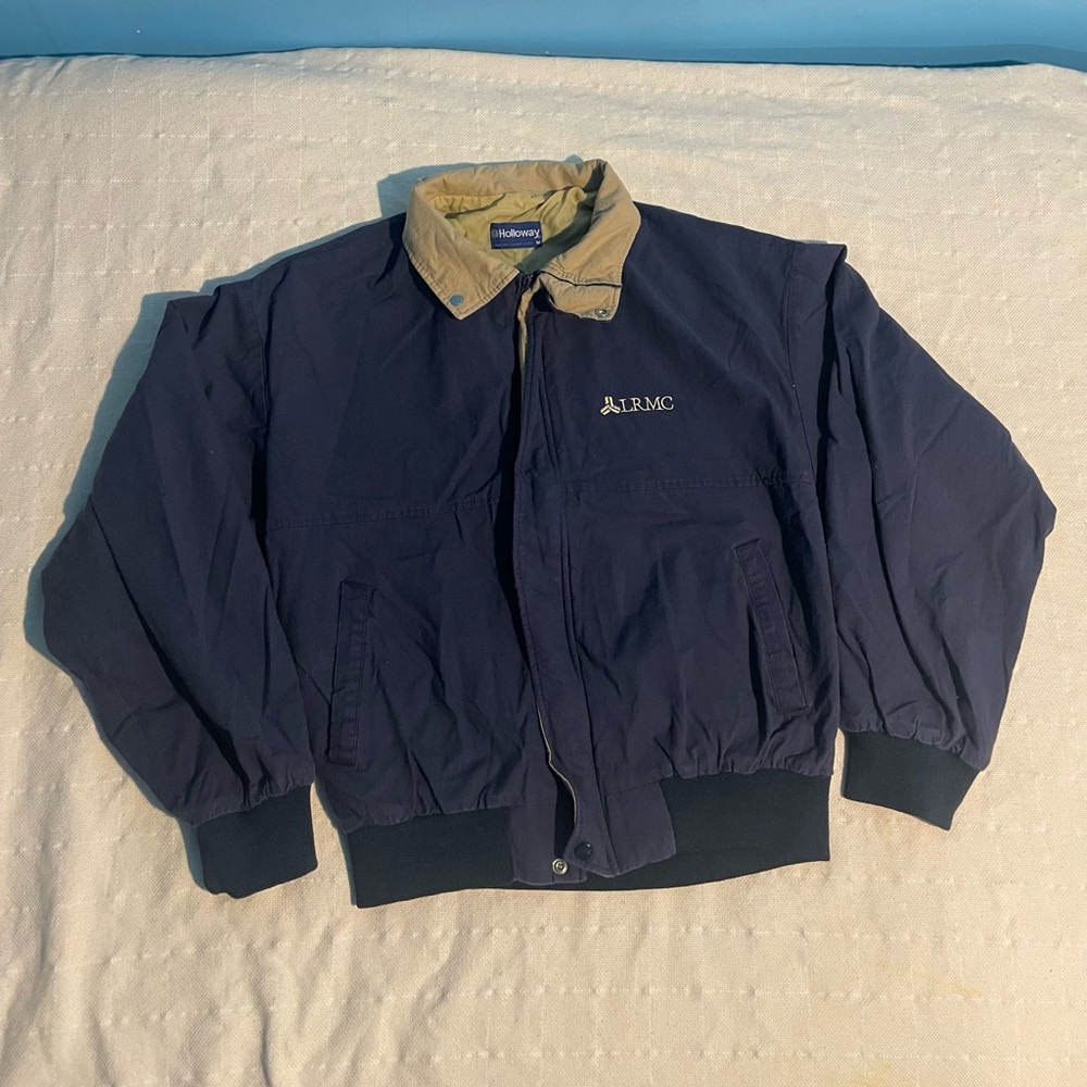 Holloway Men's Navy and Tan Bomber Jacket size M worn in great condition